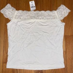 LF white lace crop top